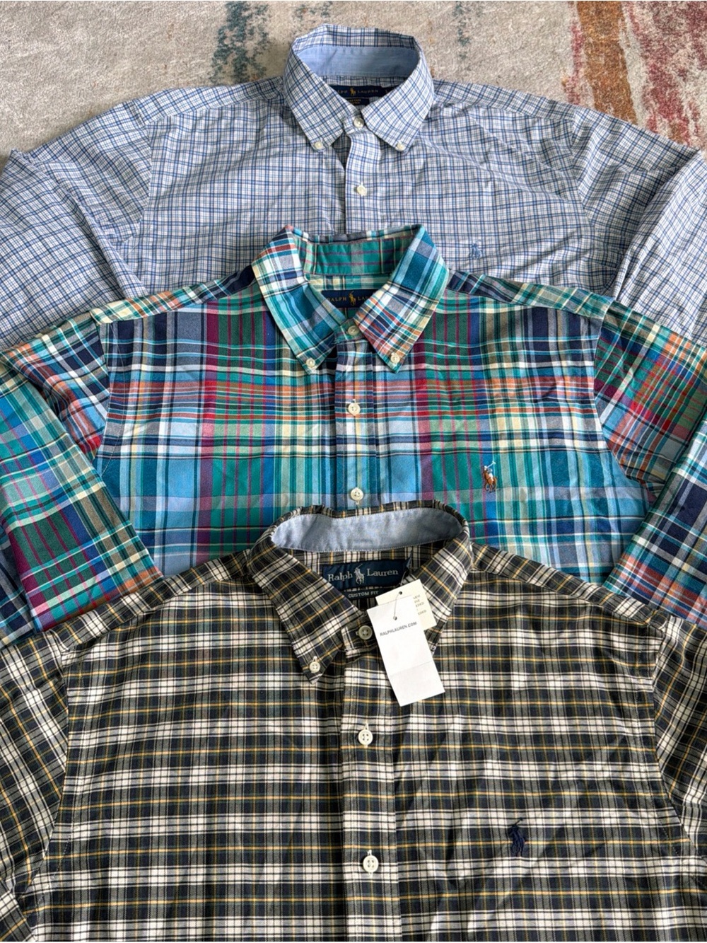 NEW Ralph Lauren Men’s Lot of 3 Blue & Multico Button-Down Long Sleeve Shirt L